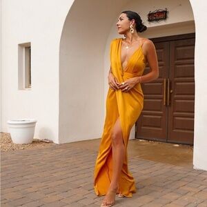 PrettyLittleThing Mustard One-Shoulder Dress